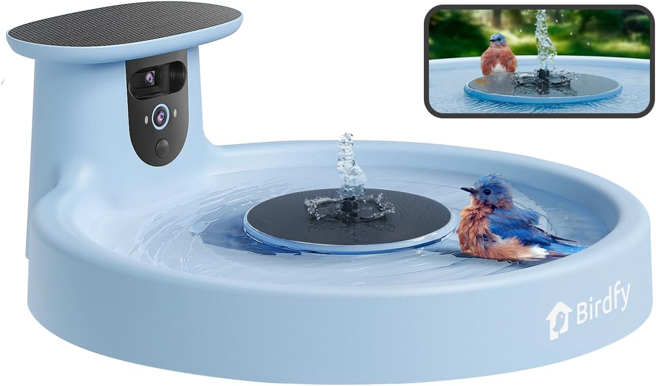 Baño inteligente para pájaros con cámara solar doble lente