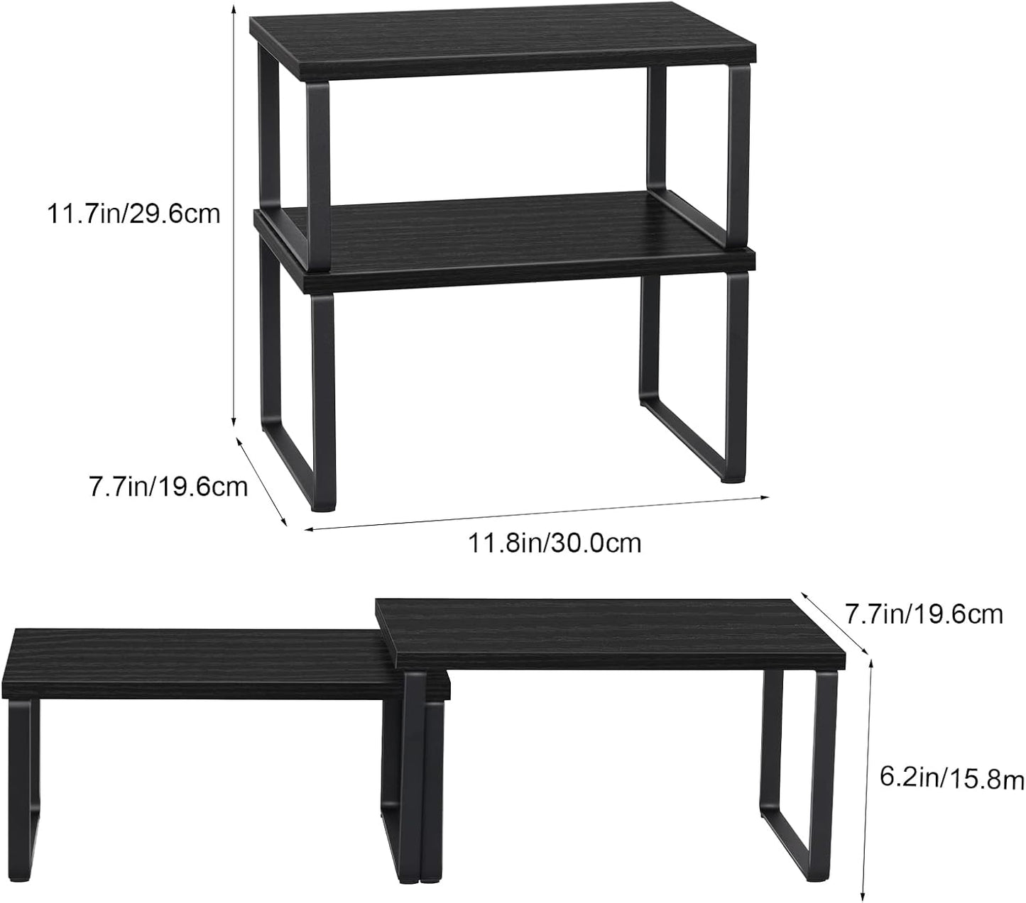 Organiz. estantes de cocina 2 pzas madera negro