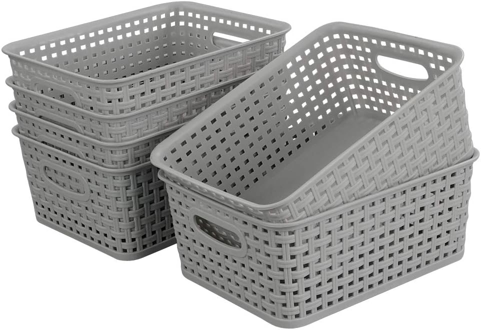 6 Pzas Cestas Almacenamiento Plástico Tejido Gris