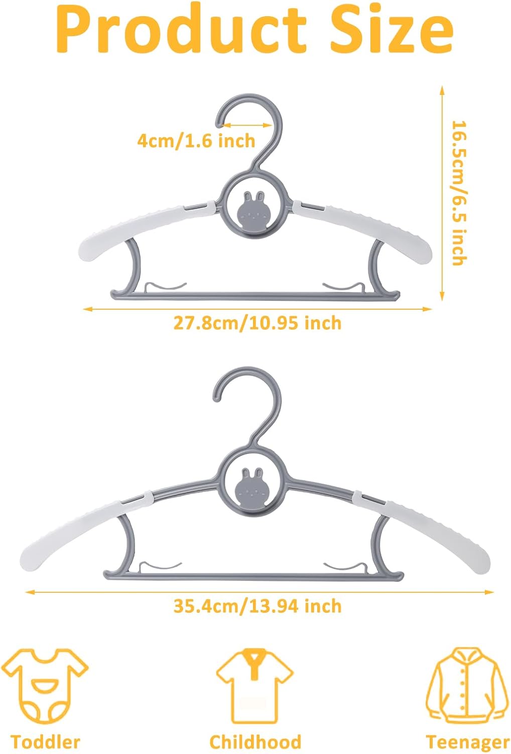 50 Perchas Antiderrap Plástico para Bebés 11-14" Gris