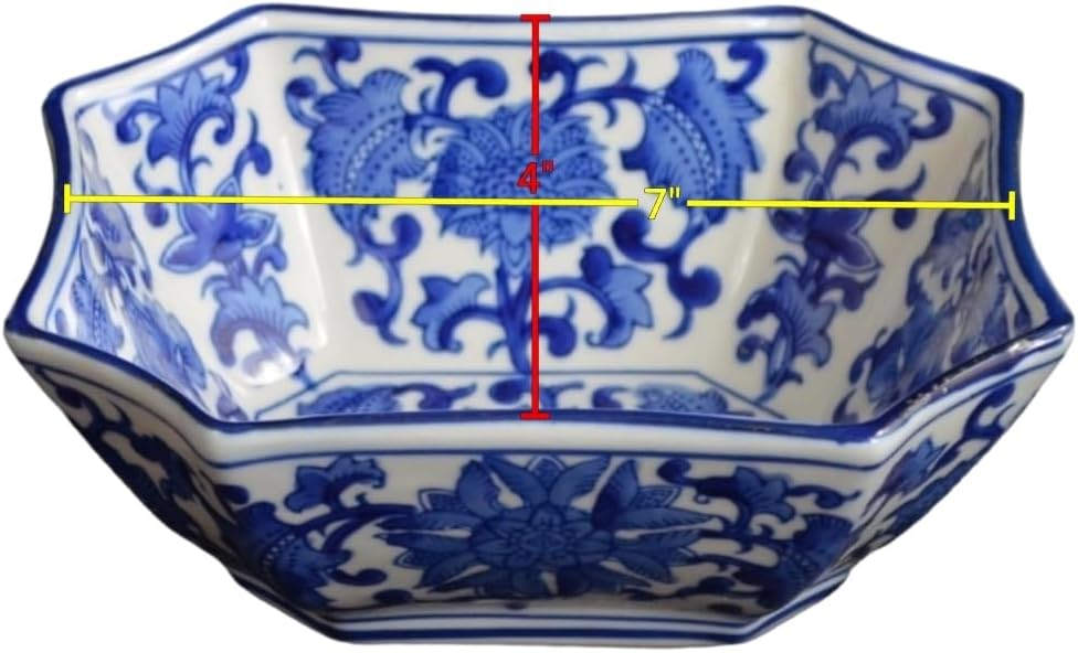 Cuencos octágono largo azul y blanco 7pulg ensaladera