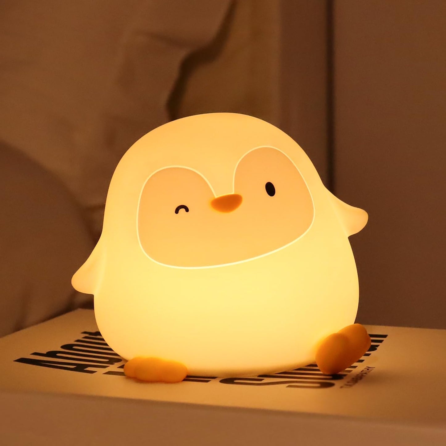 Luz nocturna pingüino para niños con tacto y 2 brillos