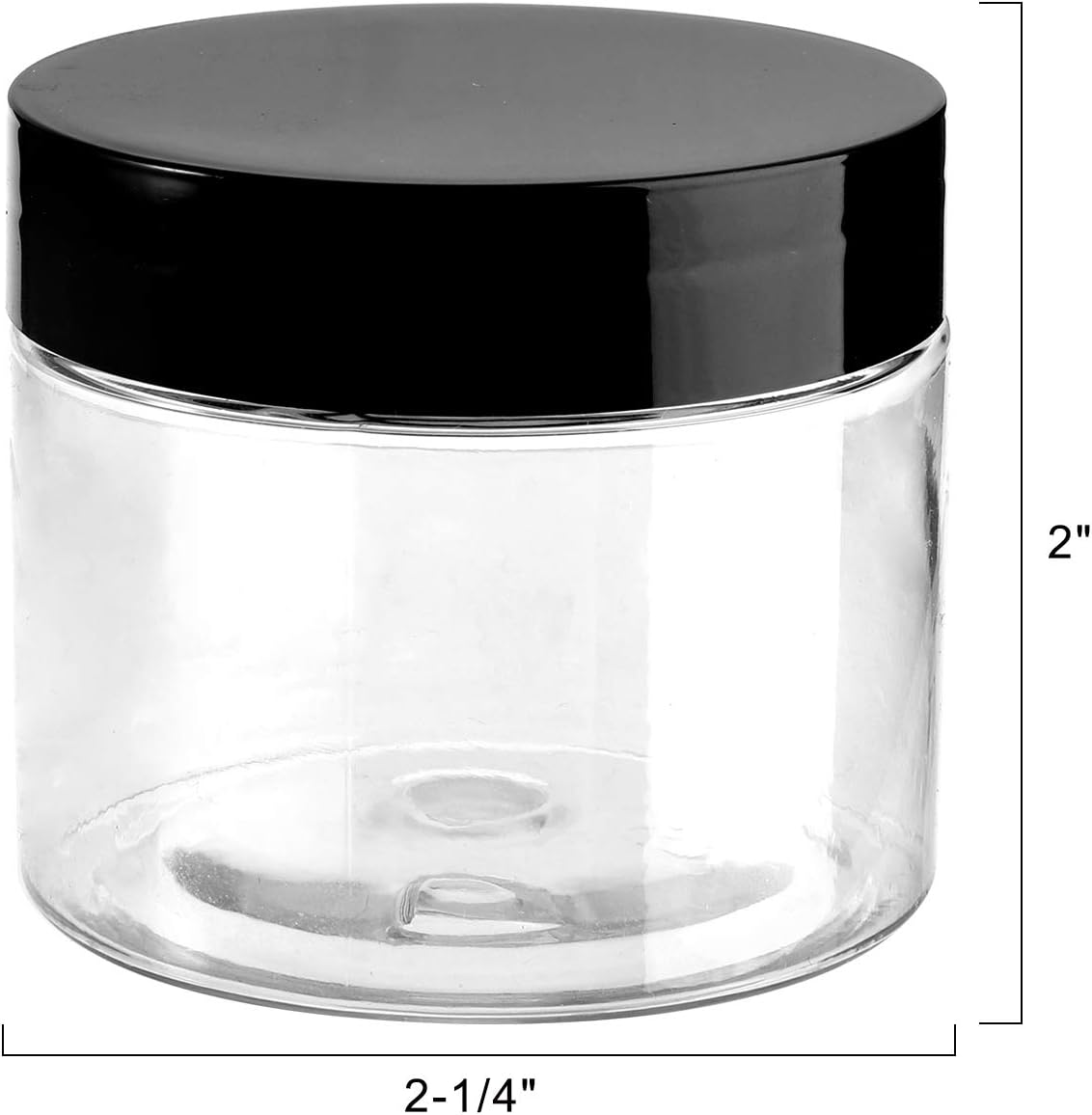 50 Tarros Plástico Transparente 2.7oz Tapas Negras