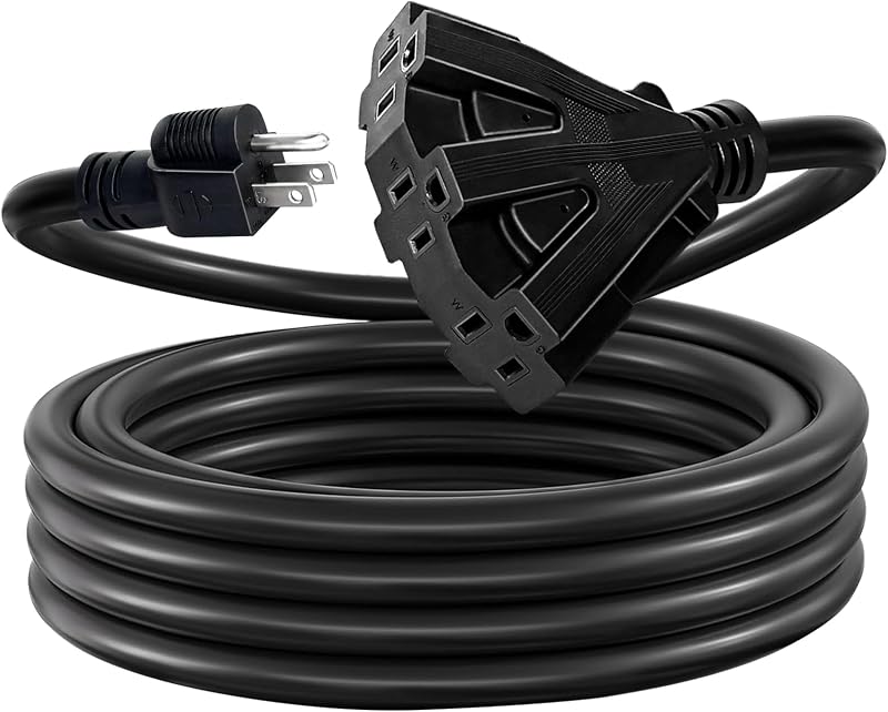 Cable extensión exterior 50ft 3 tomas 15A resistente agua