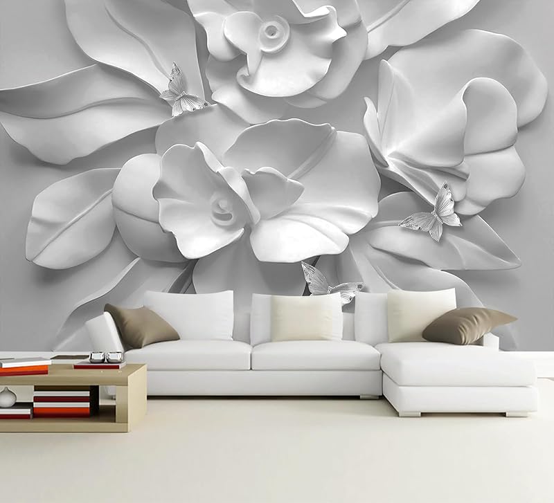 Mural 3D flores grises relieve blanco y negro 170x110"