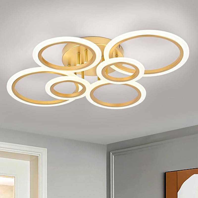 Lámpara LED empotrado 6 anillos dorados sala cocina