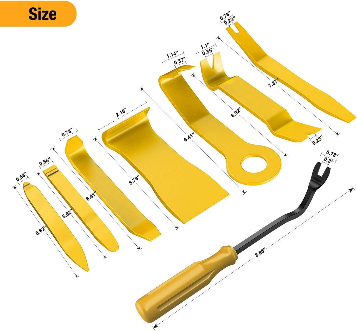 Kit 8 Pzas herramientas quitamolduras coche Amarillo
