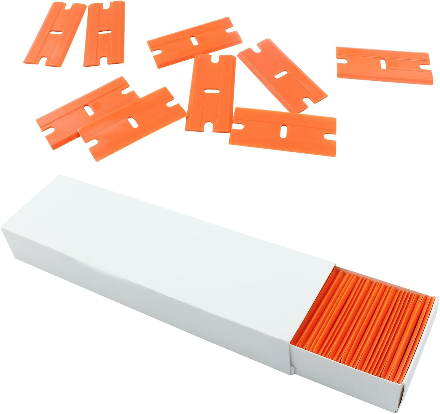 100 Cuchillas Plástico Doble Filo para Vidrio Naranja