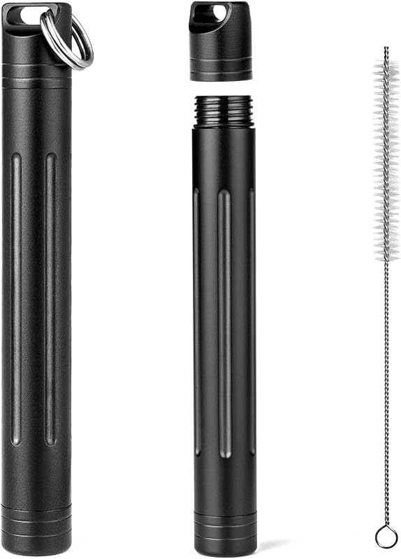 Soporte palillos dientes titanio con llavero y cepillo negro 2uds