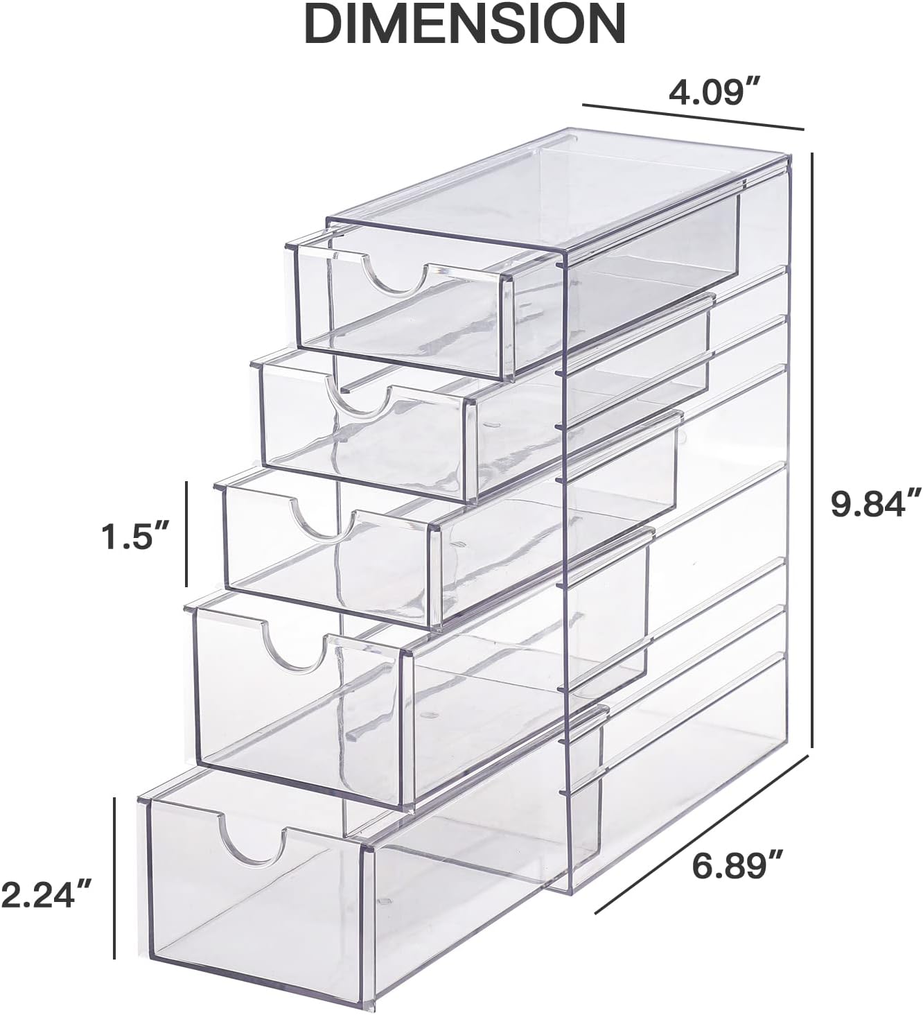 Caja organizadora cabello 5 cajones transparente cosméticos