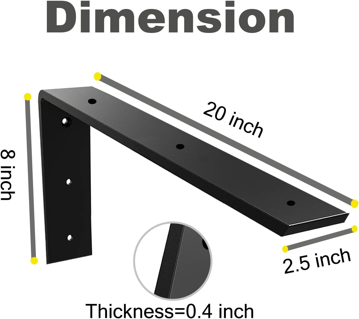 Soporte encimera oculto en L 3unid 20x8pulg metal negro
