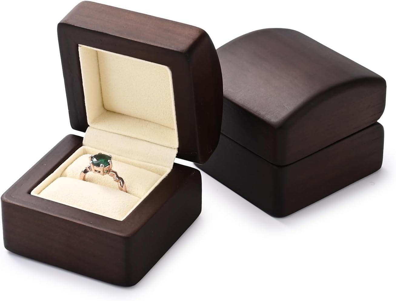 Caja anillo compromiso madera maciza beige