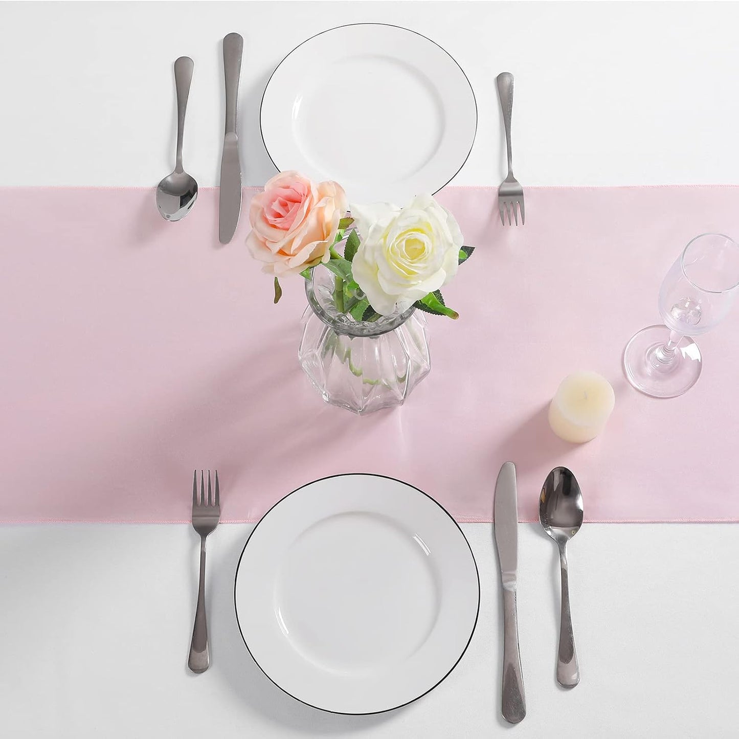 12 Pzas Camino Mesa Satén Rosa 12x72pulg Decoración Fiesta Boda