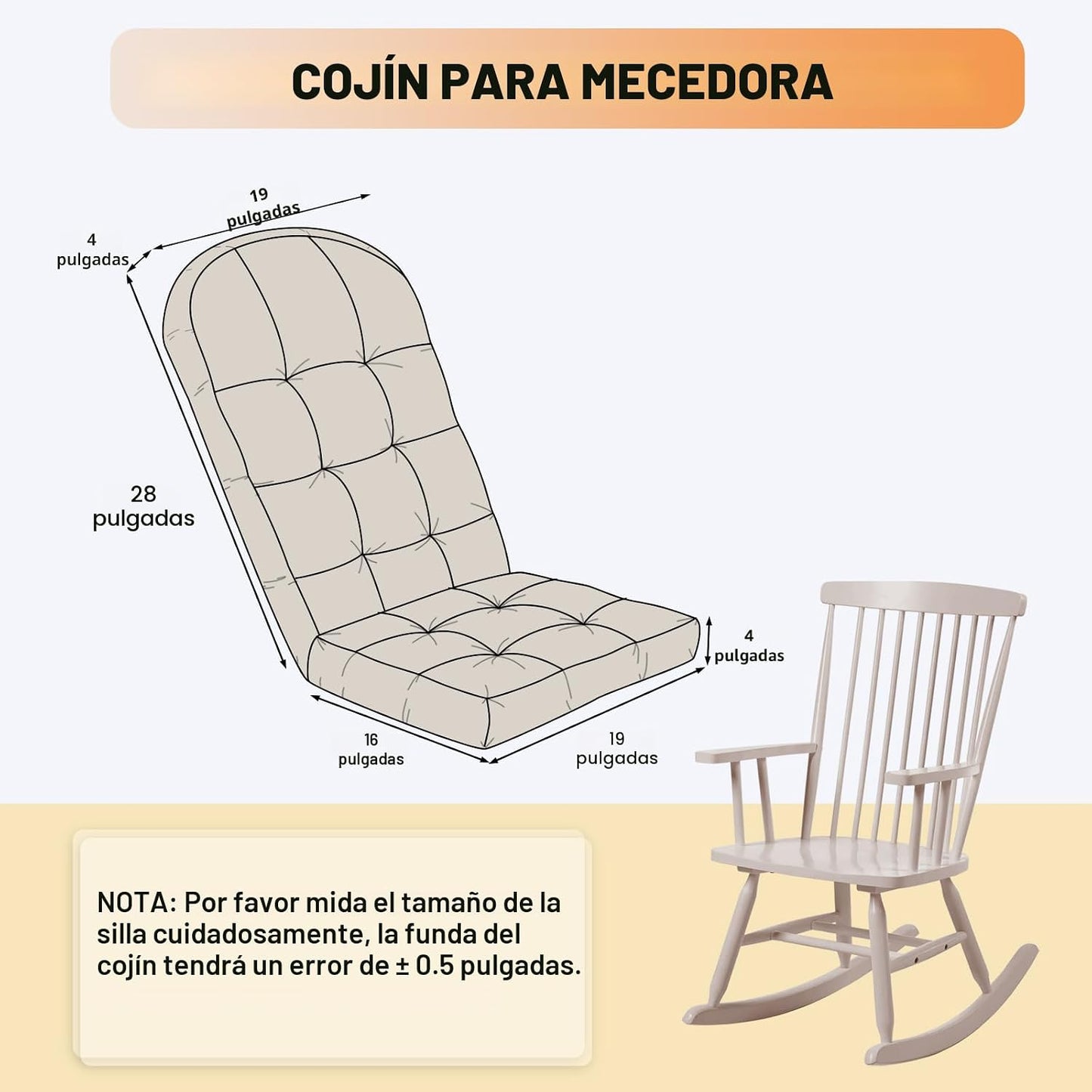 Cojín silla mecedora tela chenilla esponja 44x19x4