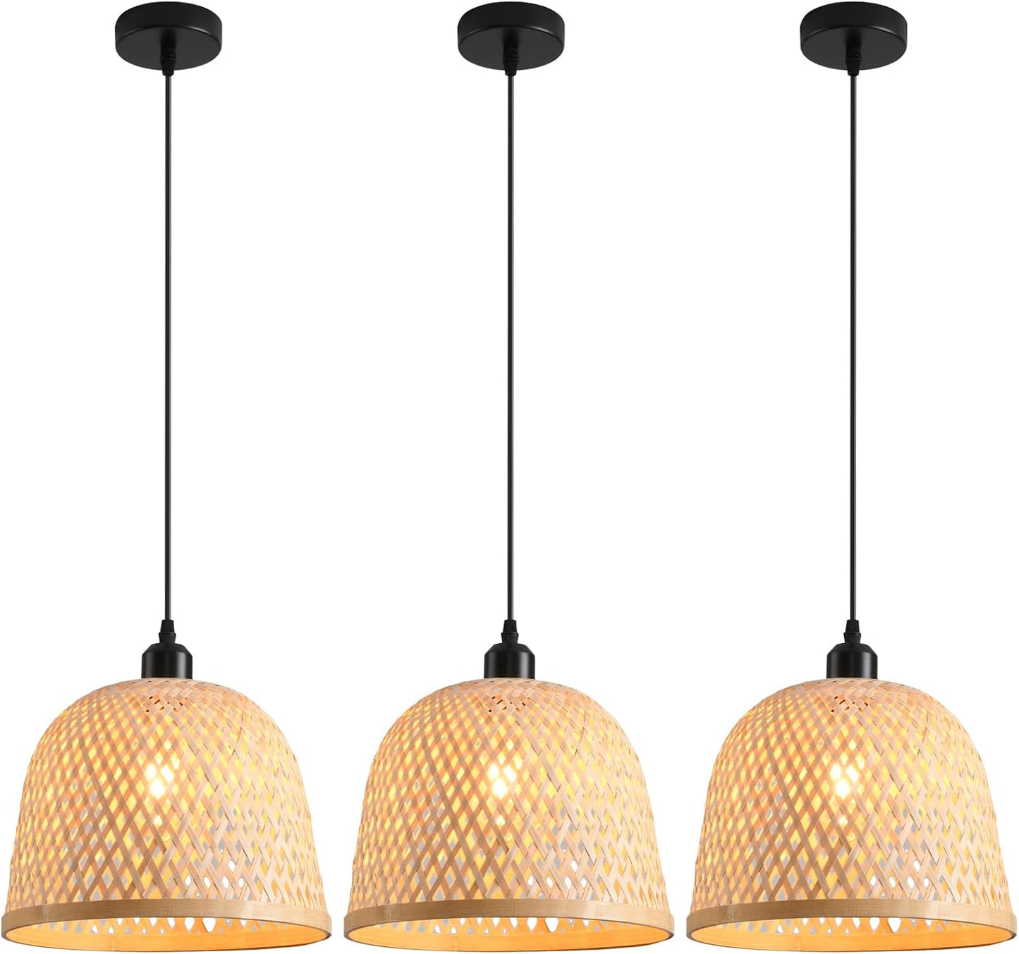 Lámpara colgante bambú ratán 11pulg pack 3 luces sala cocina