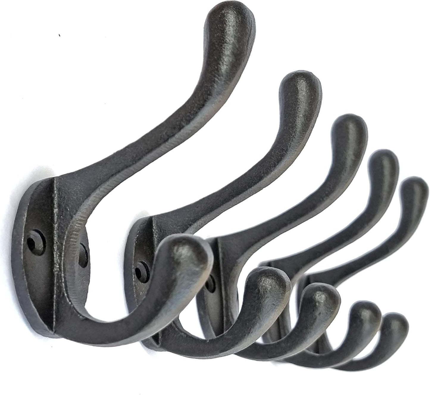 5 Ganchos dobles hierro fundido negro antiguo