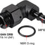 Adaptador macho 3/8 púa manguera aluminio negro 90 grados