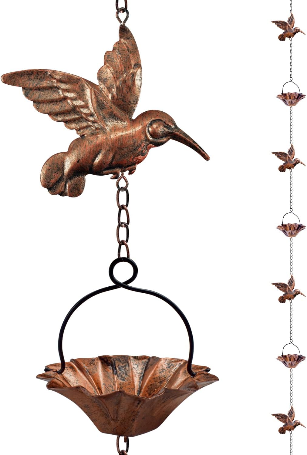 Cadena lluvia cobre 8.5ft para canalones con adaptador