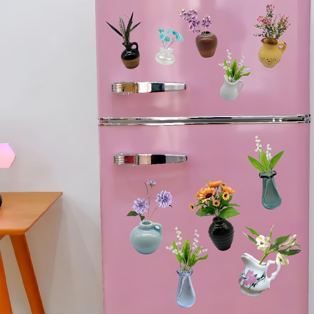 8 Mini Jarrones Cerámica Decoración Nevera Oficina