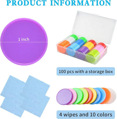 Juego 100 fichas 1pulg caja y 4 toallitas reutilizables