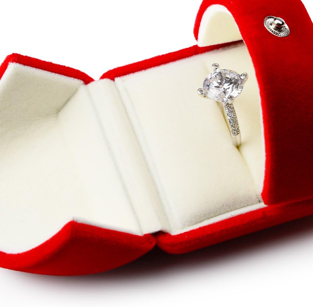 Caja terciopelo rojo para anillo compromiso boda