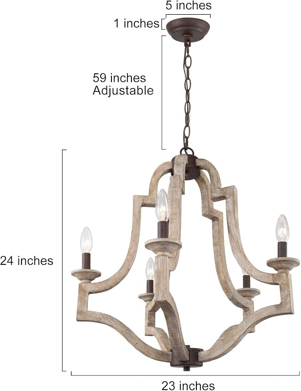 Candelabro rústico de madera 5 luces para comedor y sala