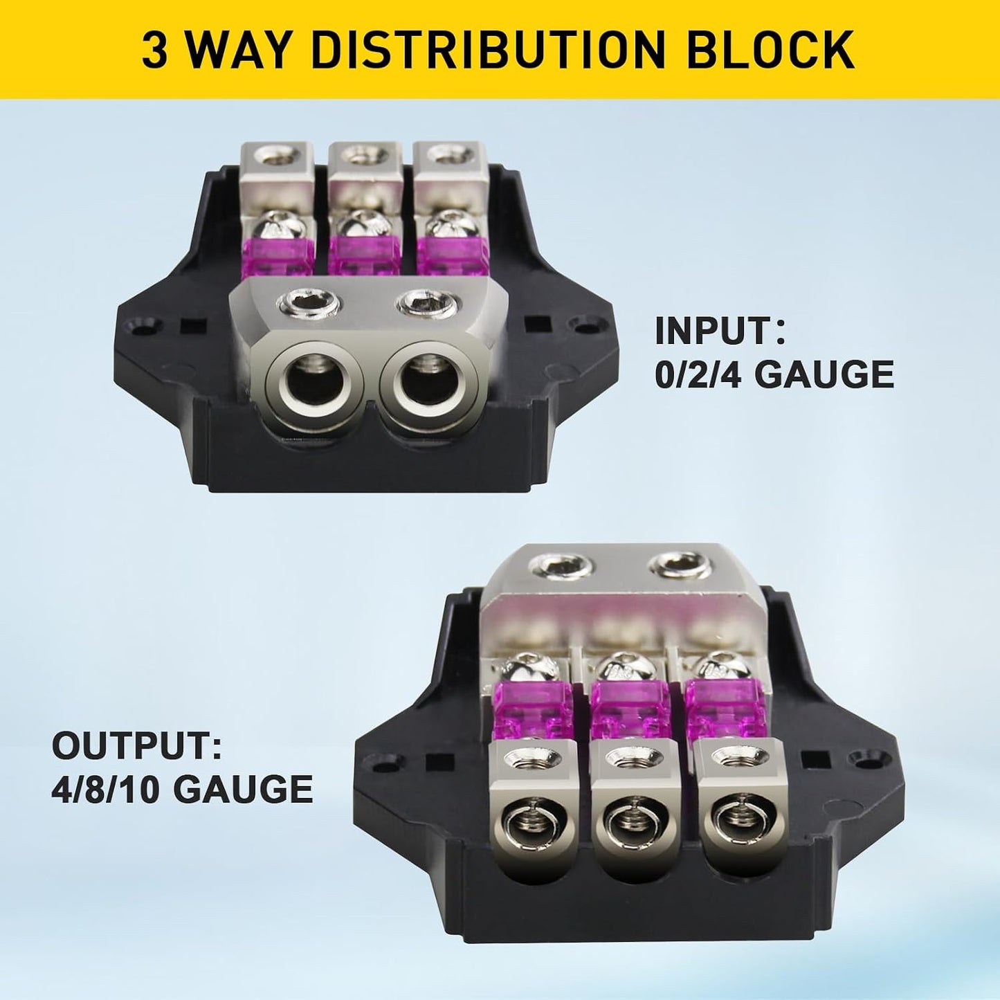 Bloque fusibles 3 vías 60A 100A para amplificador auto UTV