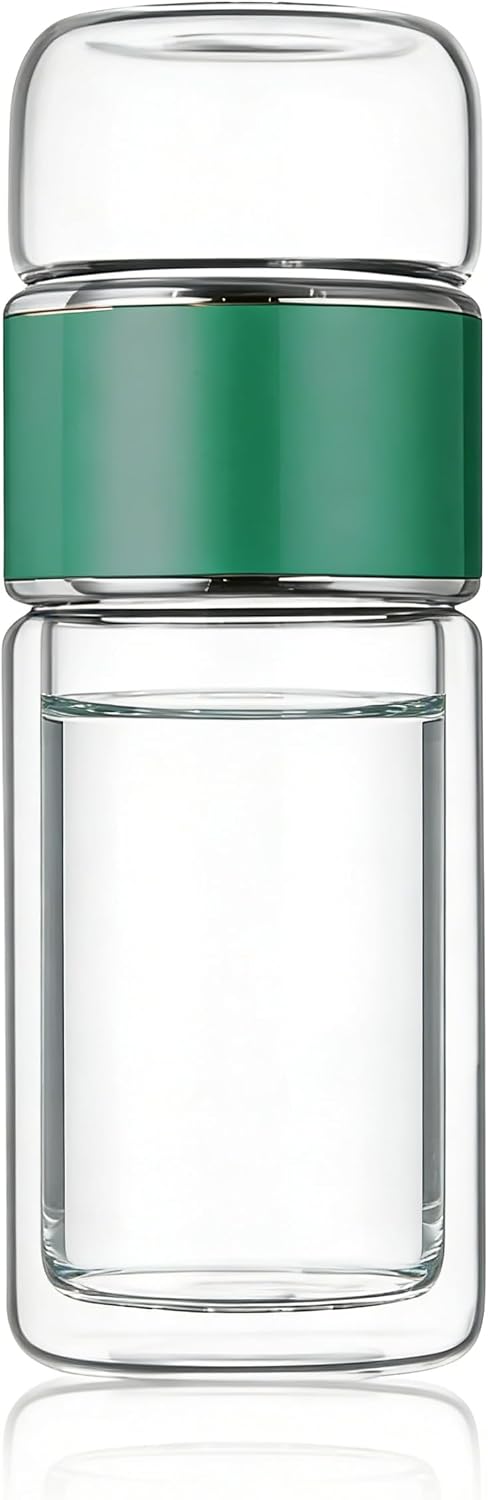 Botella infusora té vidrio 3en1 14oz doble capa vaso verde