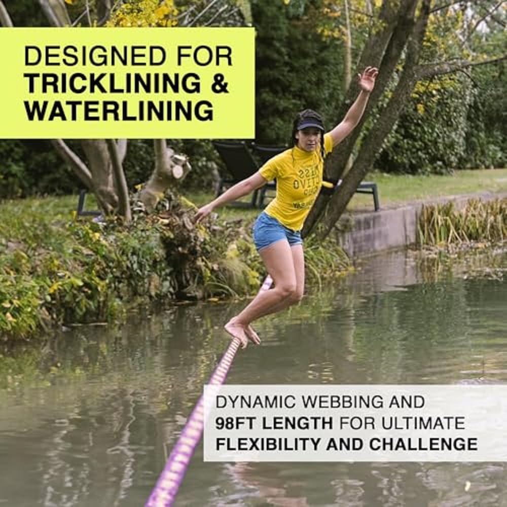 Slackline Surferline 98pies con ropa árbol morado y