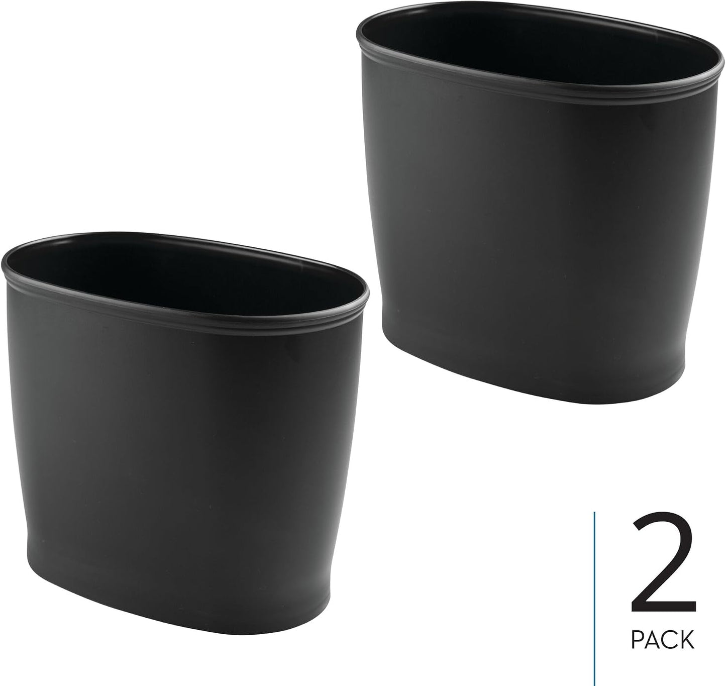 Cubo basura plástico delgado baño dormitorio 2 Pzas negro