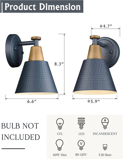 Aplique pared 1 luz metal martillado para espejo dormitorio