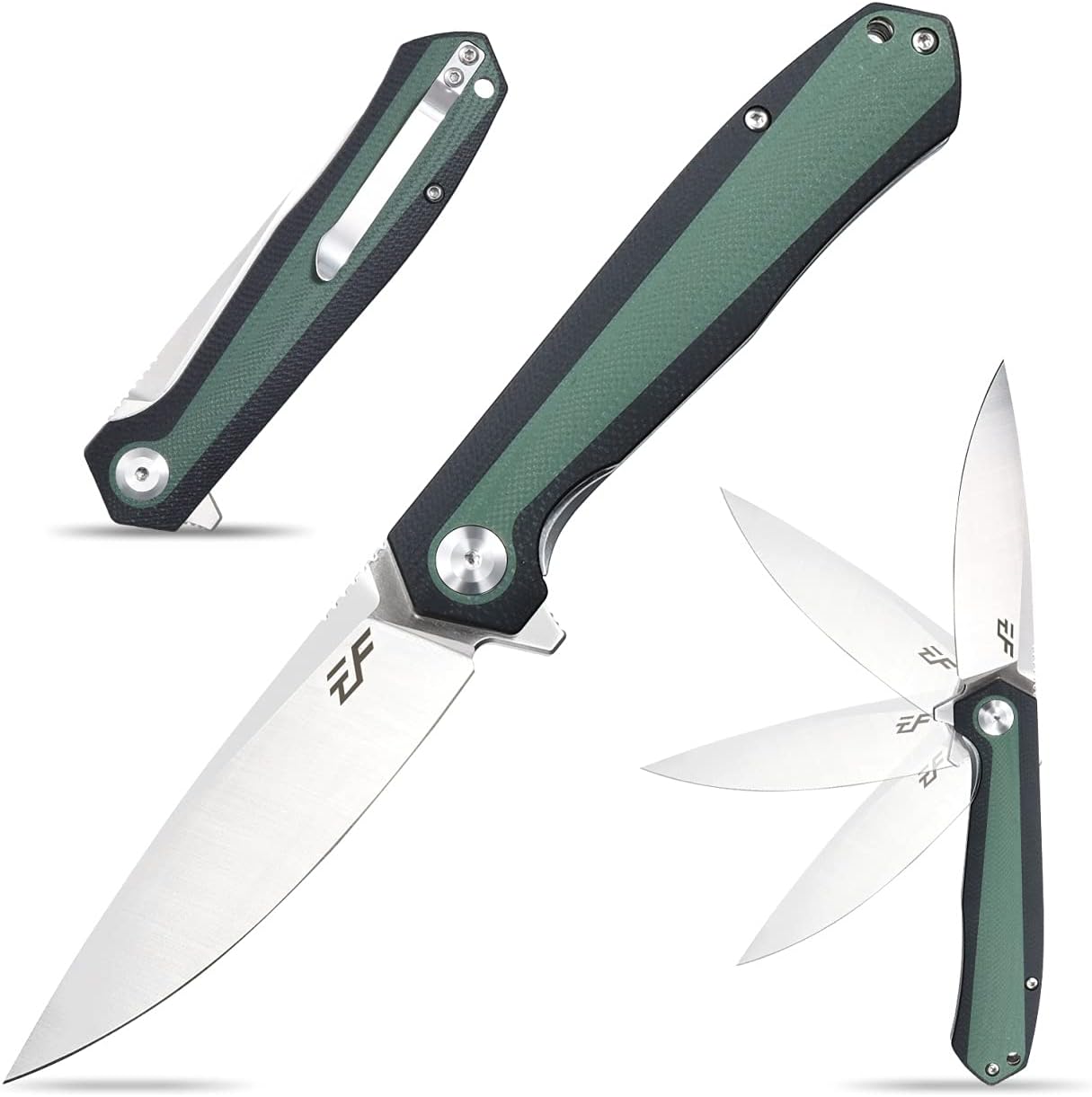 Cuchillo plegable EDC G10 D2 para acampar verde