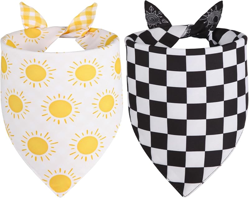 2 Pzas Pañuelo Perro Triangular Reversible Amarillo Negro