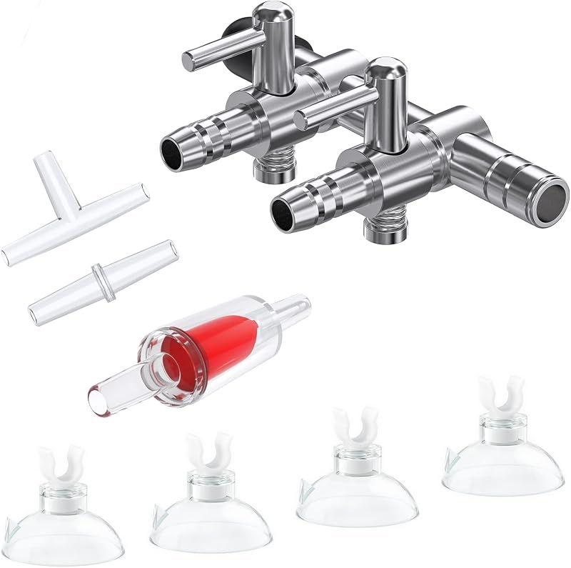 Colector válvula 2 vías acuario con válvula T y clips ventosa