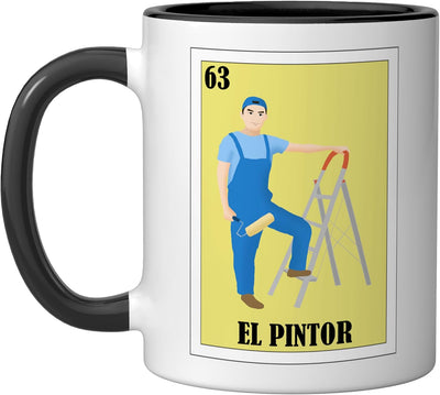 Taza cerámica para pintores con diseño mexicano negro/blanco