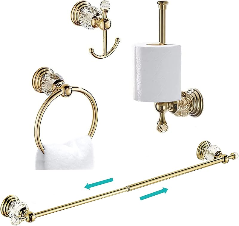 Set 4 pzas accesorios baño cristal dorado con base