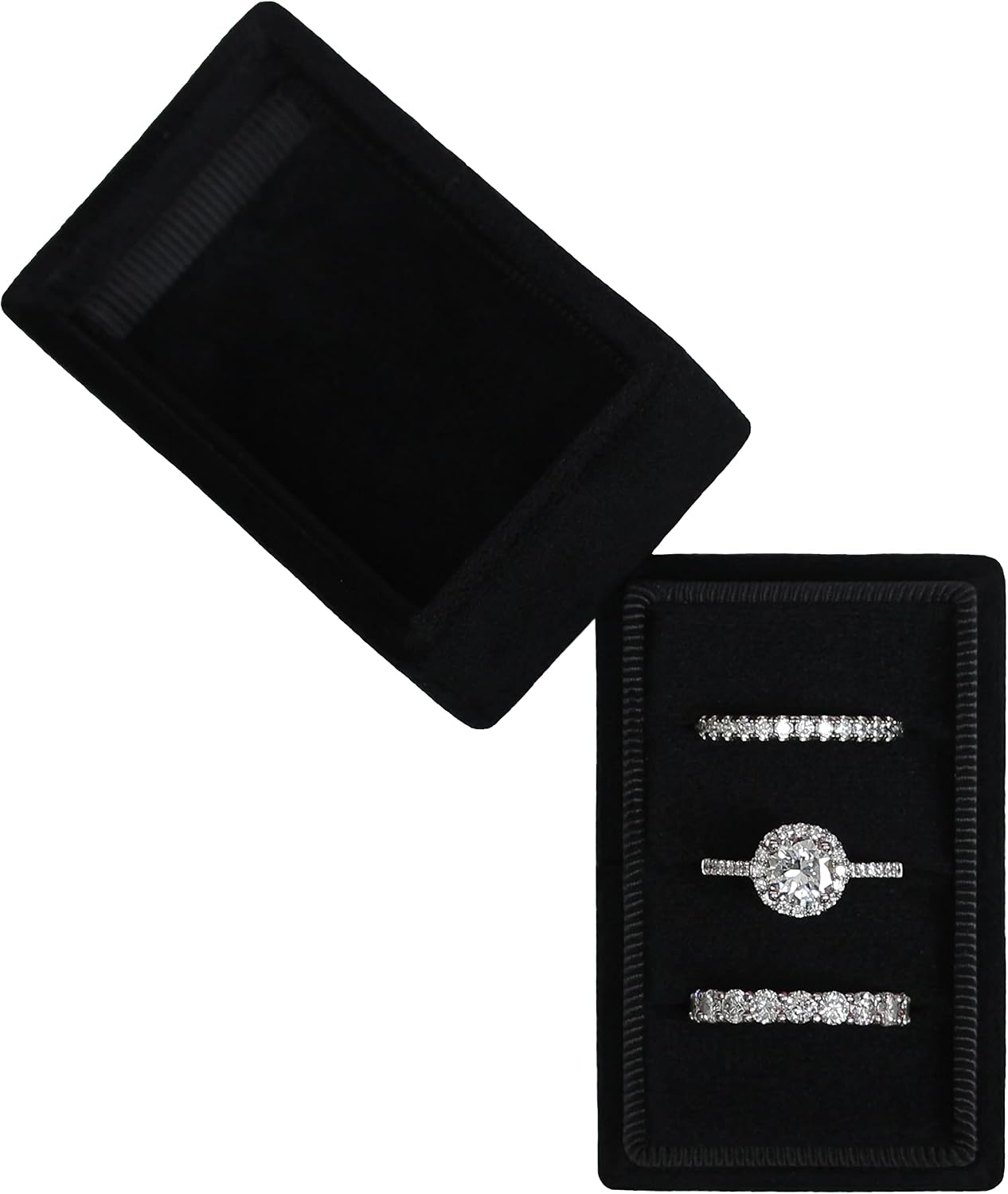 Caja terciopelo italiano para anillos compromiso boda negro