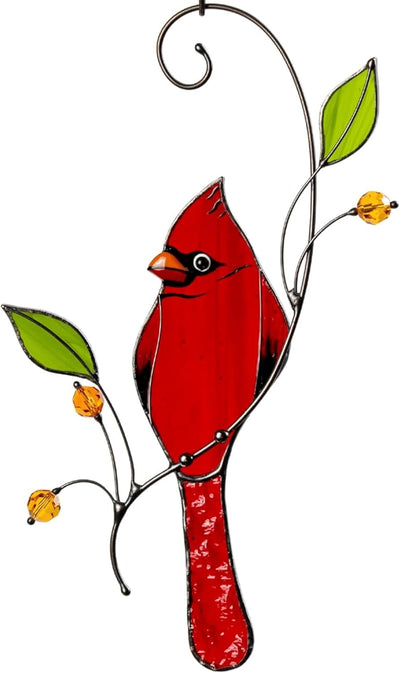 Atrapasoles diseño pájaro rojo vitral para colgar ventana