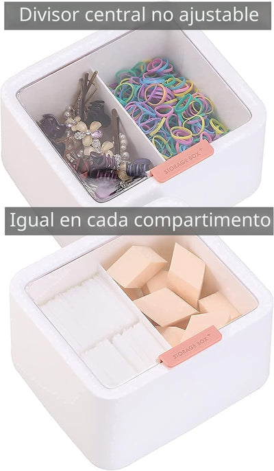 Dispensador plástico 2 ranuras hisopos y algodón con tapa