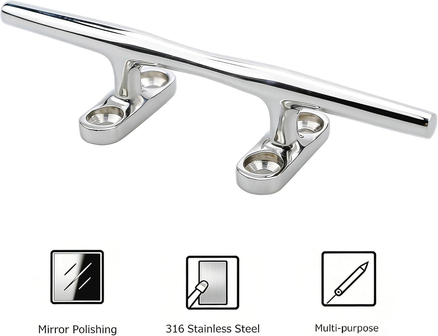 Cleat para embarcación acero inox 316 4-8 pulg con soporte