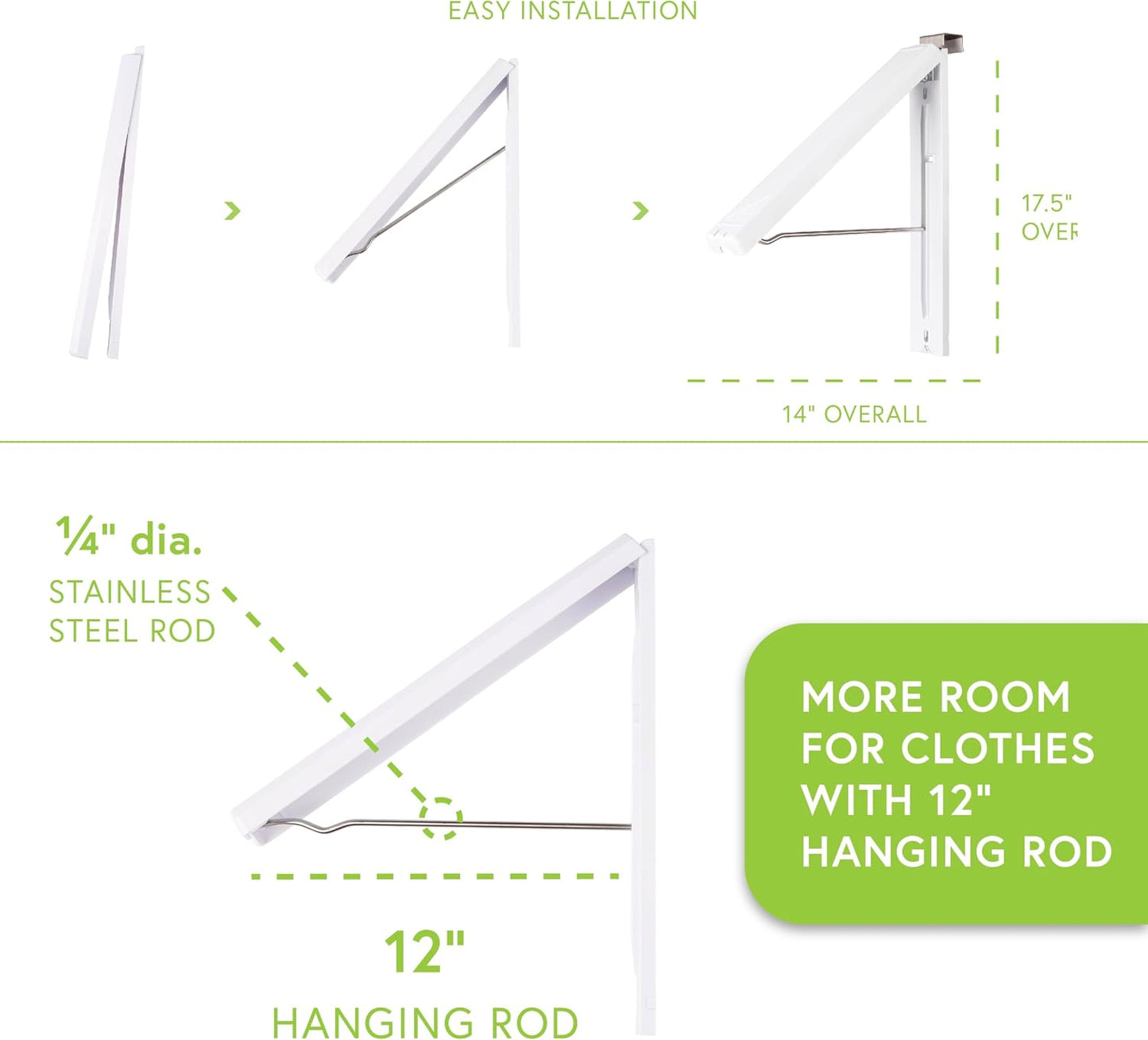 Estante secado plegable pared plástico blanco set 2