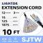 Cable extensión iluminado 10ft 3 tomas SJTW negro UL