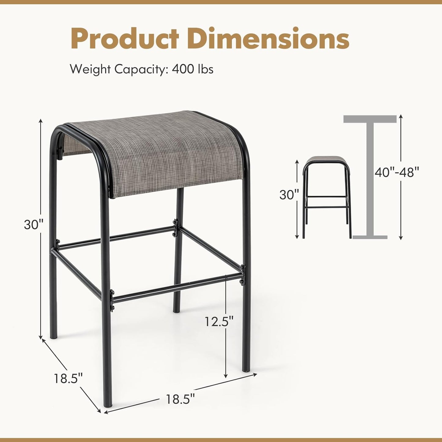2 Taburetes Bar 30" Asiento Tela Marco Metal Resistente