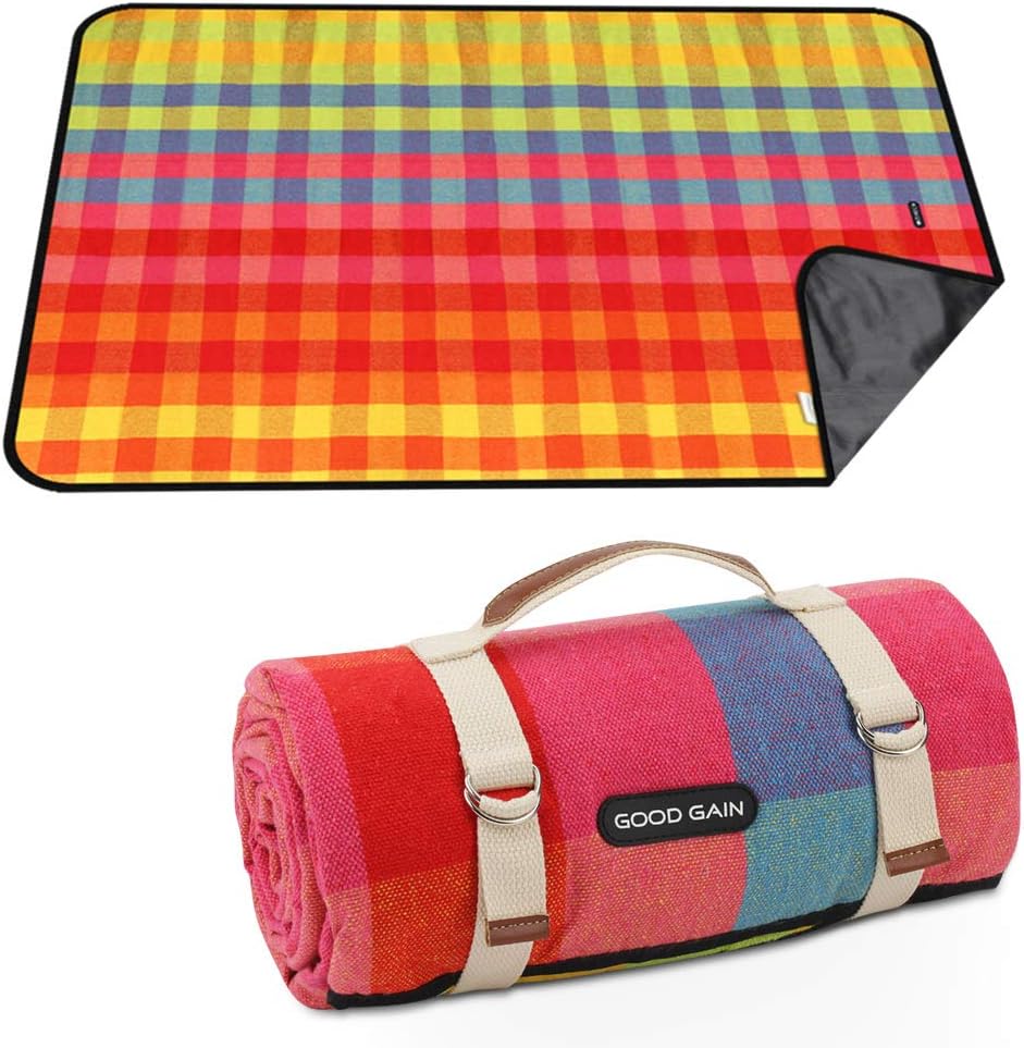 Manta pícnic impermeable con correa cuadros rojos