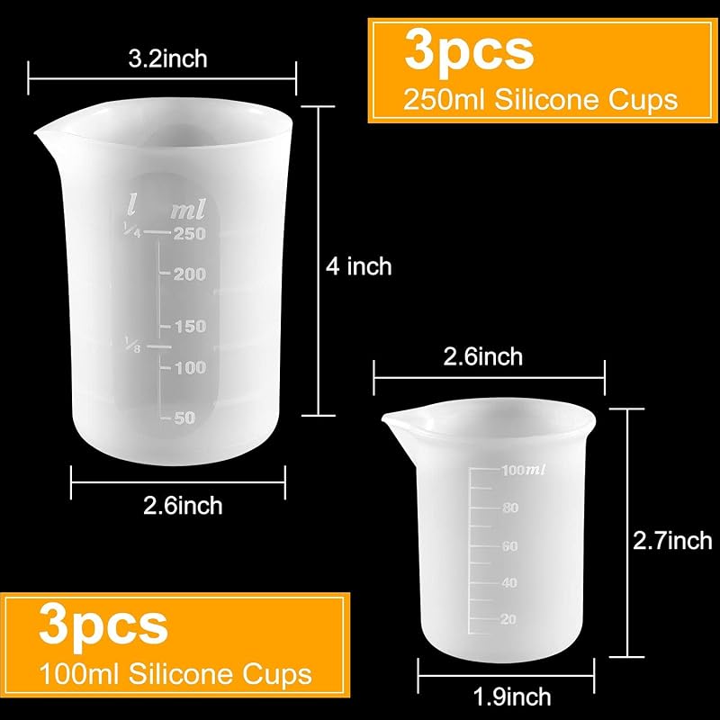 6 Tazas Medidoras Silicón 3.4 y 8.5oz para Resina Joyas