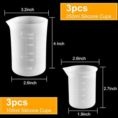 6 Tazas Medidoras Silicón 3.4 y 8.5oz para Resina Joyas