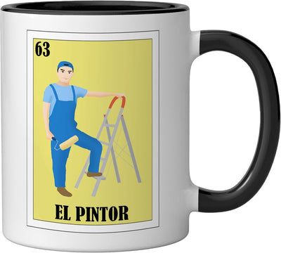 Taza cerámica para pintores con diseño mexicano negro/blanco