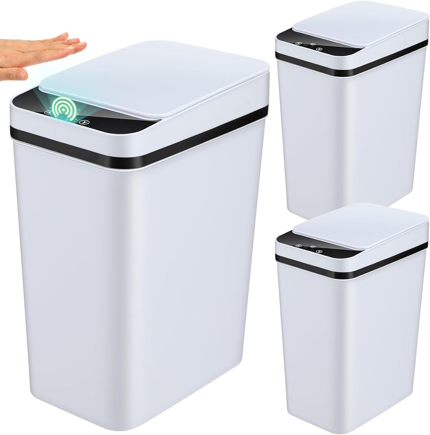 3 Cubos Basura Automáticos Sensor Movimiento 3gal Blanco