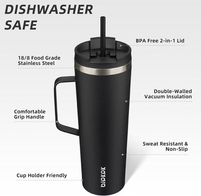 Vaso aislado acero inox con asa tapa pajilla color negro
