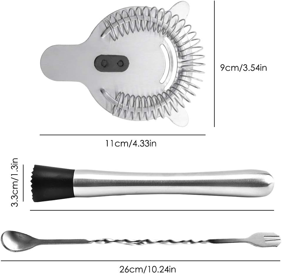 Set muddler acero inox cuchara colador barra 4 puntas